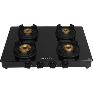 Faber Onyx Cooktop with Manual Ignition, Brass Burner, 4 Burner (Black, 4BB BK CI)