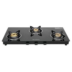 Faber Spark Cooktop with 3 Brass Burners, MS Powder Coated Finish, Manual Ignition (Black)
