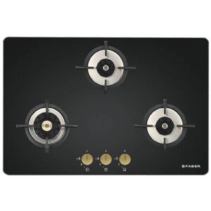 Faber Maxus Hob with 3 Brass burner, Auto ignition, Premium metal knobs (Black, HT783 CRS BR CI AI)