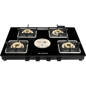 Faber Remo XL Cooktop with 4 Burner, Battery Operated Ignition, MS Powder Coated Pan Support (Black, REMOXL4BBAI)