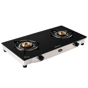 Sunflame Astra Cooktop with 2 Brass Burners, Thick Toughened Glass Top, Manual Ignition, Stainless Steel Body, Thermal Efficient Brass Burner (Black)