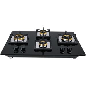 Elica 4 Burner HOB Flexi FB HCT 470 DX with Heat Resistant Knobs, Frontal Controls, Electronic Ignition System, Free Standing Hob, Tempered Glass