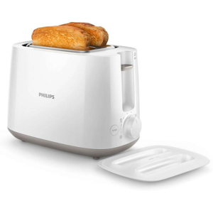 Philips Daily Collection Toaster with 8 Browning Settings, Integrated Bun Rack, Automatic Shut-off, Defrost Function (HD2582/00, White)