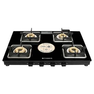 Faber Remo XL Cooktop with 4 Burner, Battery Operated Ignition, MS Powder Coated Pan Support (Black, REMOXL4BBAI)