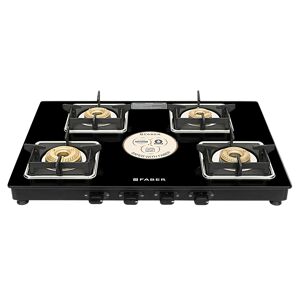 Faber Remo XL Cooktop with 4 Brass Burner, Manual Ignition, MS Powder Coated Pan Support (Black)