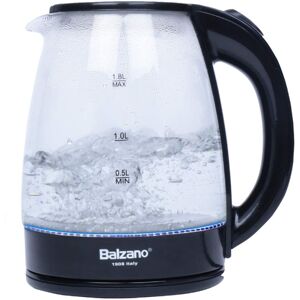 Balzano Glass Electric Kettle with Safeties & Auto Shut Off, 1500Watts, Blue LED Indicator, Wide Mouth & Easy to Clean (Black, GLBYC312)