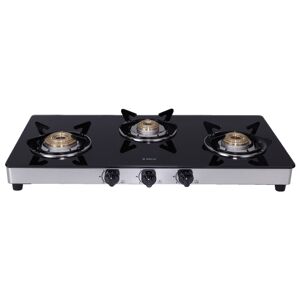 Elica 773 CT Vetro Cooktop with Round Eurocoated Gird, Stainless Steel + Glass Finish, Double Drip Tray, High Quality Knobs (Black, DT AI SERIES)