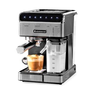 Wonderchef Regenta Automatic Coffee Maker with 20 Bar Pressure, Auto Frother, LCD Touch Control, Single Touch Cleaning (Silver)