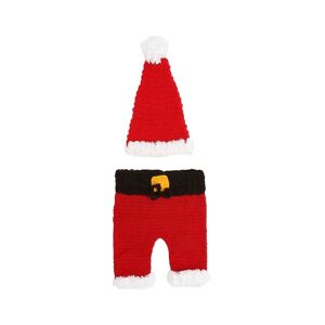 Babymoon Kids Red & White Combo Of Crochet Christmas Pant & Hat
