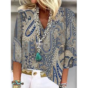JustFashionNow JFN V Neck Casual Ethnic Blouse Paisley 3/4 Sleeve Top - Multicolor - Size: XXL