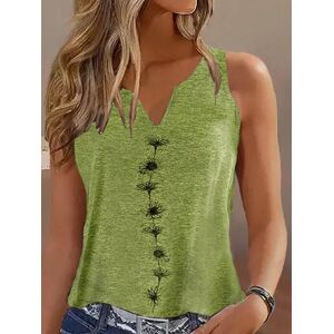 Lilicloth.com Casual Regular Fit Notched Floral Tank Top - Green - Size: XXL