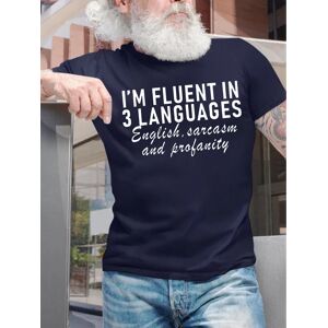 Lilicloth.com Men's Funny I Am Fluent In 3 Languages English Sarcasm And Krafanity Graphic Printing Casual Loose Cotton Text Letters T-Shirt - Purplish blue - Size: 3XL
