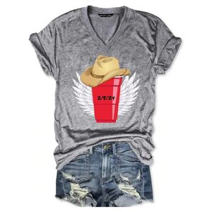 Lilicloth.com Women's Red Solo Cup Wings 2/5/24 Print Text Letters T-Shirt - Light Gray - Size: 3XL