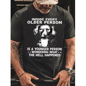 Lilicloth.com Inside Older Person Is A Younger Person - Funny Dachshund Dog Vintage Cotton Casual T-Shirt - Black - Size: 3XL