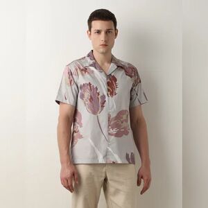 SELECTED HOMME Pink Floral Cuban Collar Short Sleeves Shirt