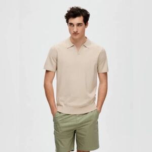 SELECTED HOMME Beige Knitted Polo T-shirt
