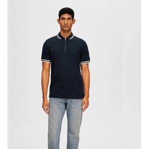 SELECTED HOMME Blue Cotton Zipped Polo T-shirt