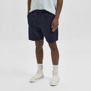 SELECTED HOMME BLUE MID RISE COTTON & LINEN SHORTS