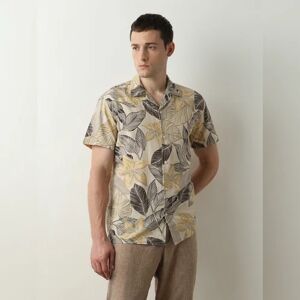 SELECTED HOMME Beige Printed Cuban Collar Short Sleeves Shirt