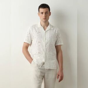 SELECTED HOMME Off-White BRODERIE Detail Cuban Collar Shirt