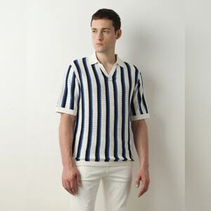 SELECTED HOMME Beige Striped Knitted Polo T-shirt