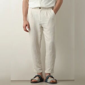 SELECTED HOMME Off-White Mid Rise Cropped Linen Pants