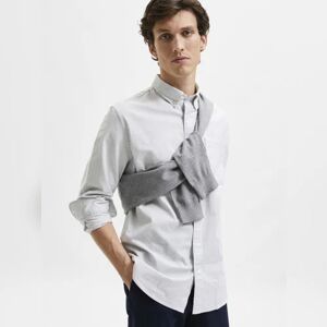 SELECTED HOMME Grey Striped Organic Cotton Full Sleeves Shirt