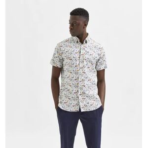 SELECTED HOMME White Floral Organic Cotton Half Sleeves Shirt