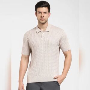 SELECTED HOMME Beige Cable Knit Polo T-shirt