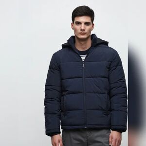 SELECTED HOMME Blue Hooded High-Neck Puffer Jacket