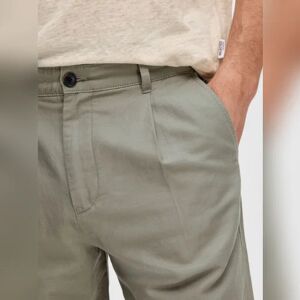 SELECTED HOMME Green Mid Rise Slim Linen Pants