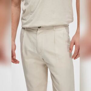 SELECTED HOMME Beige Mid Rise Slim Linen Pants