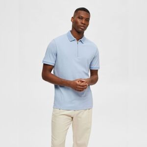 SELECTED HOMME Light Blue Zip-Collar Polo T-shirt