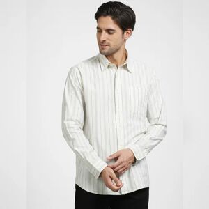 SELECTED HOMME Grey Striped Organic Cotton Full Sleeves Shirt