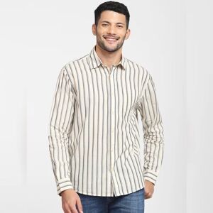 SELECTED HOMME Cream Striped Full Sleeves Shirt