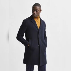 SELECTED HOMME Navy Blue Woollen Long Coat