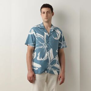 SELECTED HOMME Blue Floral Cuban Collar Short Sleeves Shirt