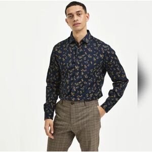 SELECTED HOMME Navy Blue Floral Print Full Sleeves Shirt