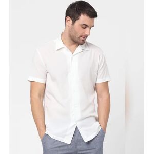 SELECTED HOMME White Striped Cuban Collar Short Sleeves Shirt