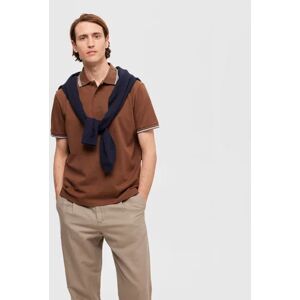 SELECTED HOMME Brown Contrast Tipping Polo T-shirt