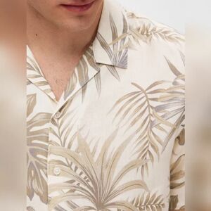 SELECTED HOMME Cream Tropical Print Cuban Collar Shirt