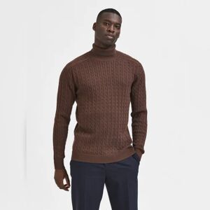 SELECTED HOMME Brown Cable Knit Roll Neck Pullover