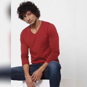 JACK & JONES JACK&JONES Red V Neck Full Sleeves T-shirt