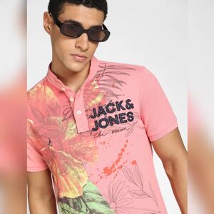 JACK & JONES JACK&JONES Pink Graphic Print Polo Neck T-shirt