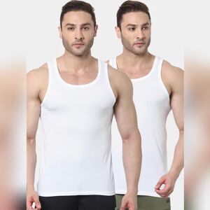 JACK & JONES JACK&JONES White Solid Cotton Vest - Pack of 2