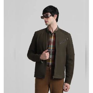 JACK & JONES JACK&JONES Olive Zip-Up Leather Jacket