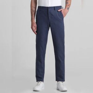 JACK & JONES JACK&JONES Navy Blue Mid Rise Striped Cotton Pants