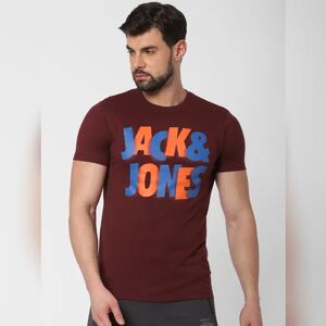 JACK & JONES JACK&JONES Burgundy Logo Print Crew Neck T-Shirt