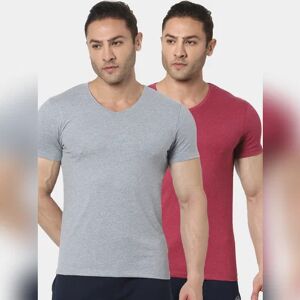 JACK & JONES JACK&JONES Red & Grey V Neck T-shirts - Pack of 2