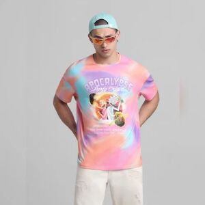 JACK & JONES JACK&JONES RICK & MORTY Peach Ombre Printed Oversized T-shirt